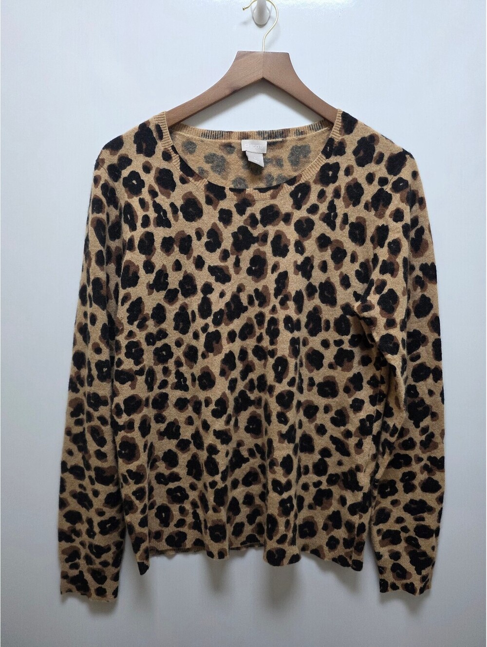 Chico's Women's Large 100% Cashmere Leopard Print Sweater